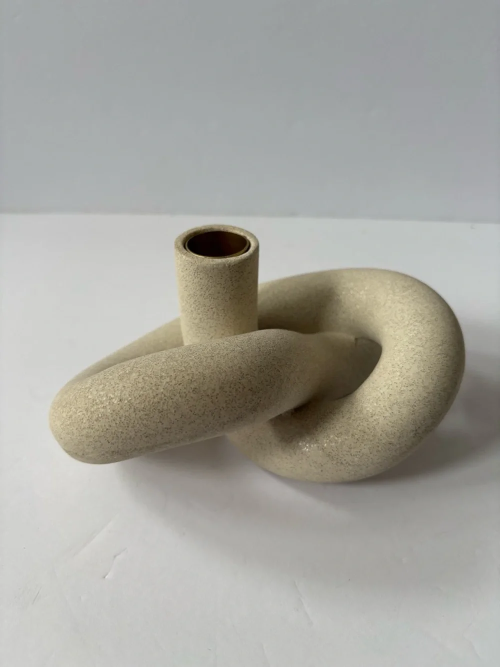 CB2 Asha Speckled Cement Knotted Taper‎ Candle Holder Metal Cap Trendy Heavy